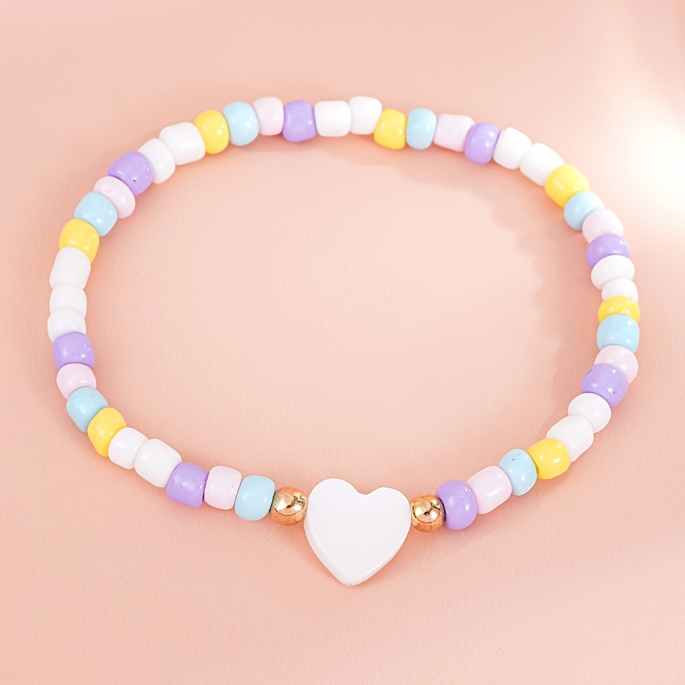 12pcs Kids Stretch Beaded Bracelets Set, Colorful Charm Accessories